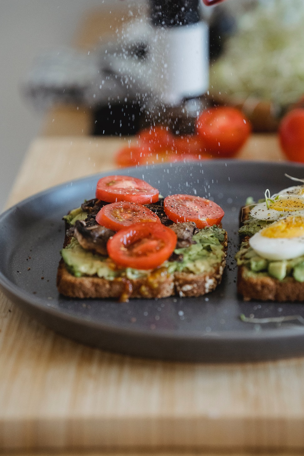 Avocado toast with egg and tomato