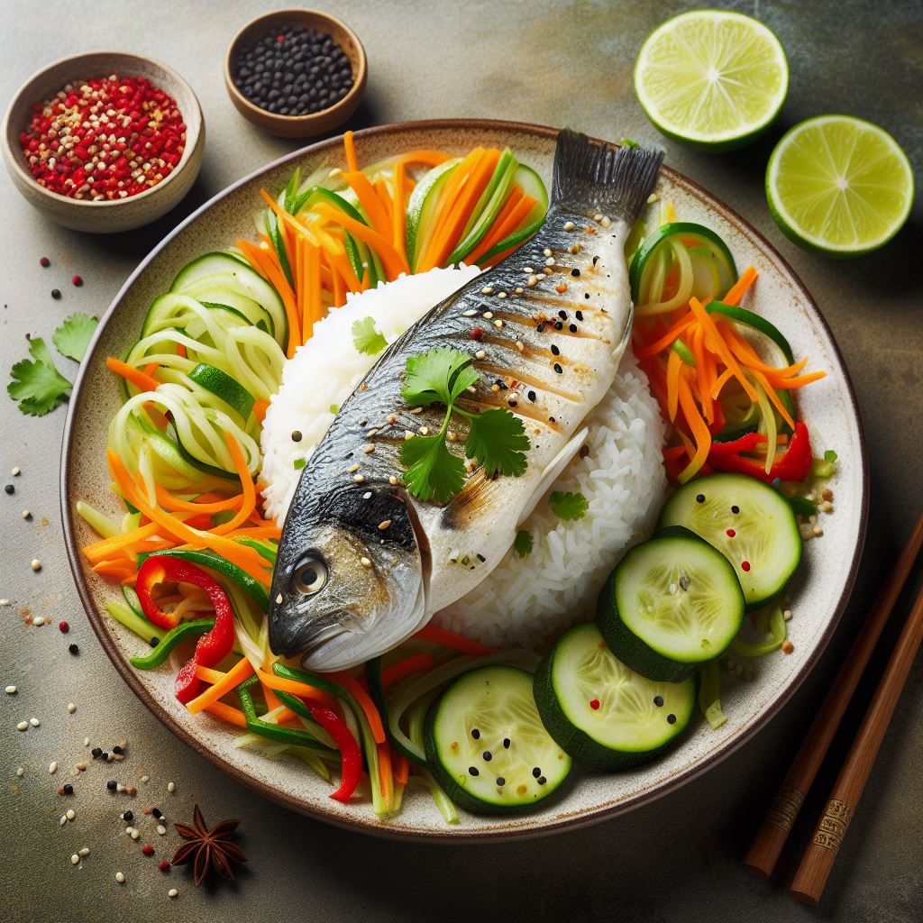 Steamed fish on Bed of Vegetable